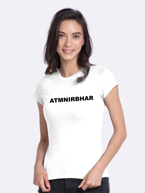 

Bewakoof Women White & Black Typography Printed Round Neck T-shirt