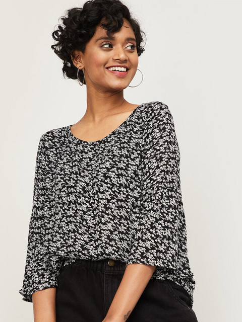 

Fame Forever by Lifestyle Women Black & White Floral Printed Regular Top
