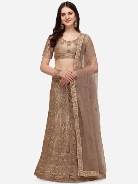 

V SALES Beige Embroidered Thread Work Semi-Stitched Lehenga & Unstitched Blouse With Dupatta