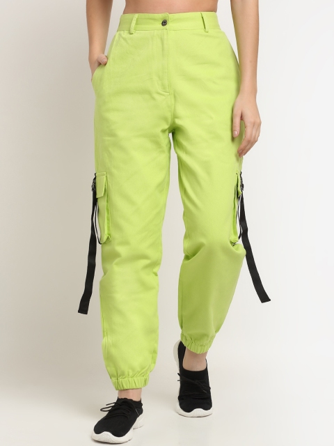 

NEUDIS Women Lime Green Relaxed Cotton Loose Fit Joggers Trousers