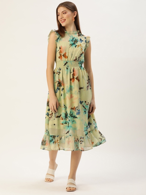 

MELOSO Lime Green Floral Georgette Midi Dress