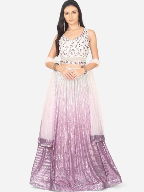 

BOMBAY SELECTIONS Mauve & Silver-Toned Embroidered Ready to Wear Lehenga & Blouse With Dupatta