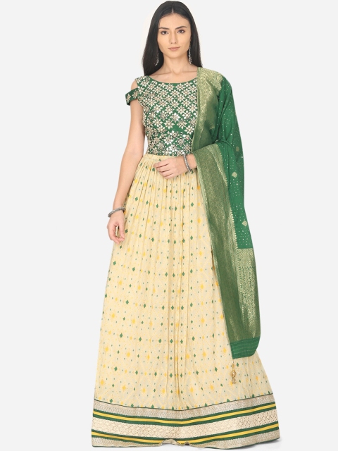 

BOMBAY SELECTIONS Green Embellished Ready to Wear Lehenga & Blouse With Dupatta