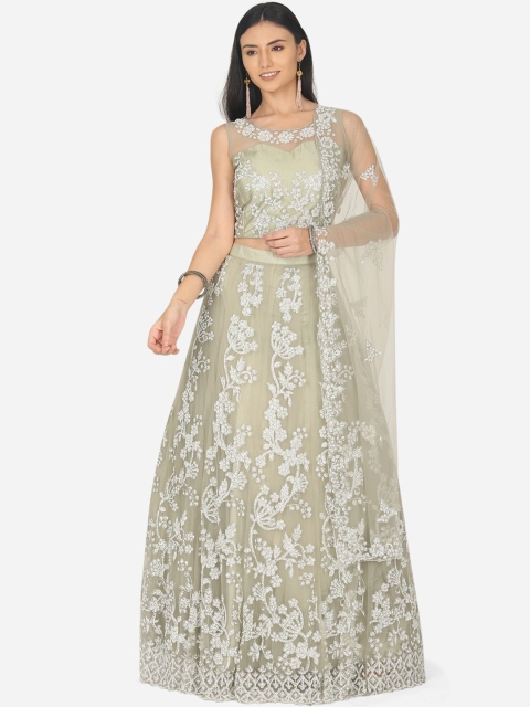 

BOMBAY SELECTIONS Green & White Embroidered Ready to Wear Lehenga & Blouse With Dupatta