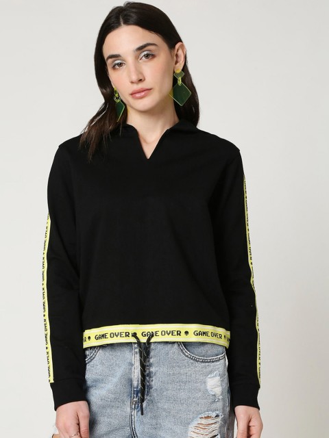 

Bewakoof Women Black Hooded Sweatshirt