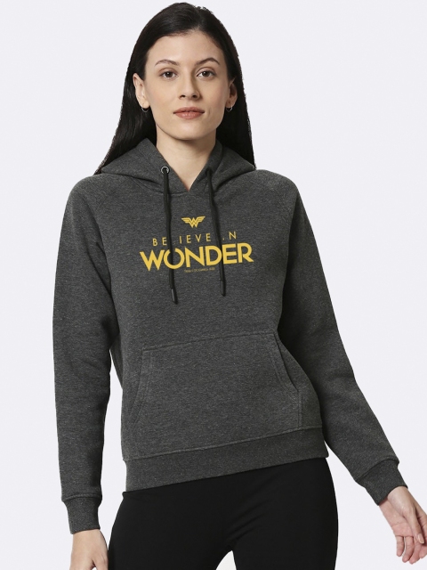 

Bewakoof Women Grey Printed Hooded Sweatshirt