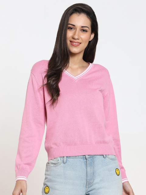 

Bewakoof Women Pink & White Pullover Sweater