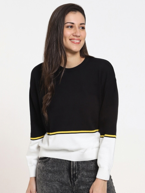 

Bewakoof Women Black & White Colourblocked Pullover