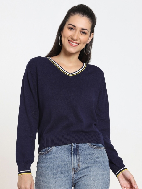 

Bewakoof Women Blue & White Pullover Sweater
