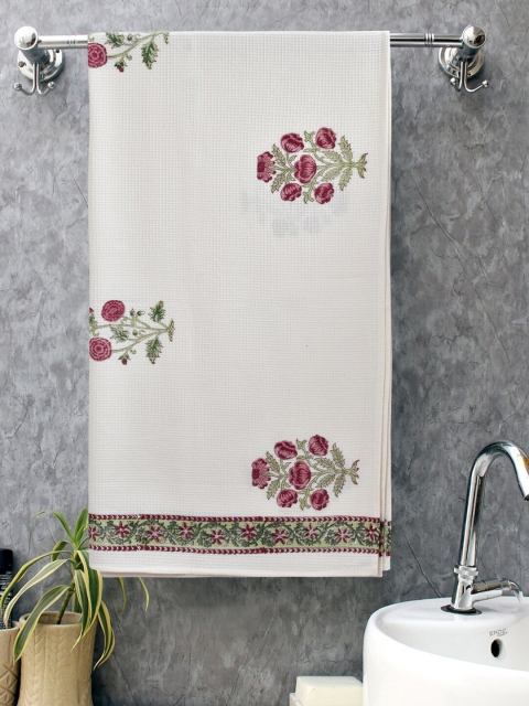 

Gulaab Jaipur White Handblock Printed 380 GSM Cotton Bath Towel