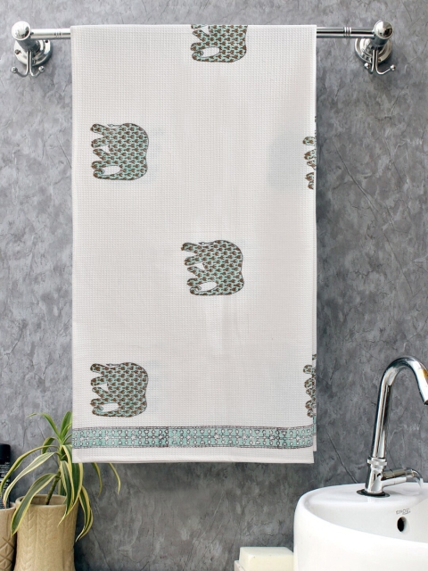 

Gulaab Jaipur Unisex White Handblock Printed 380 GSM Cotton Bath Towel