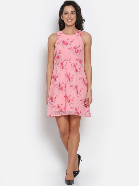 

MARC LOUIS Peach-Coloured Floral Chiffon Dress