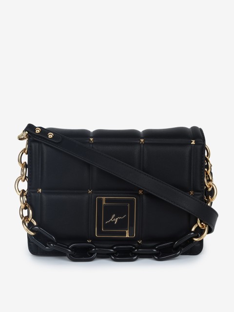 

LYN Black PU Structured Sling Bag with Quilted