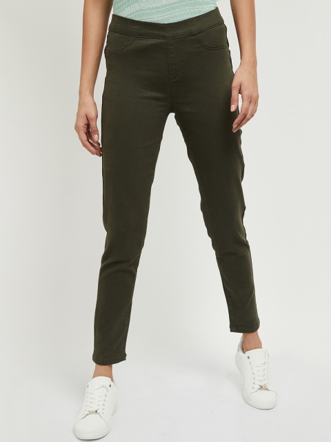 

max Women Green Solid Skinny-Fit Jeggings