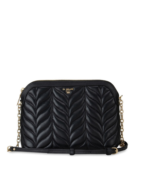 

Da Milano Black Leather Structured Sling Bag with Quilted