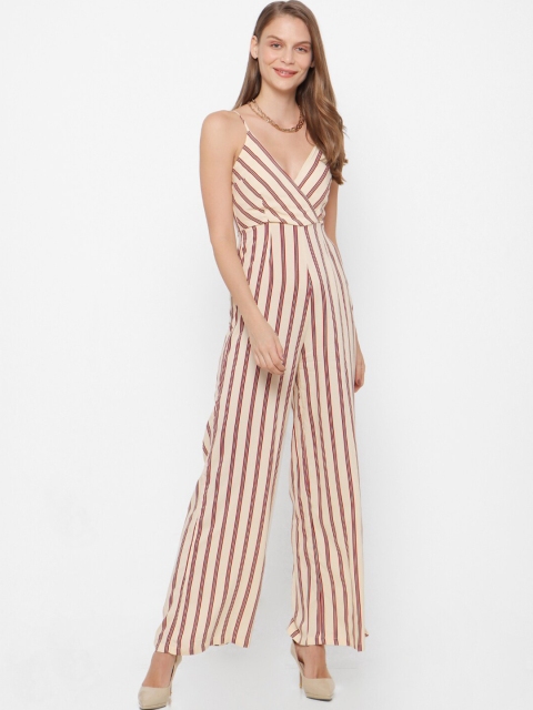 

FOREVER 21 Women Maroon & Beige Striped Jumpsuit