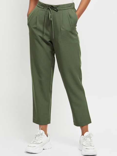 

max Women Green Pleated Parallel Trousers