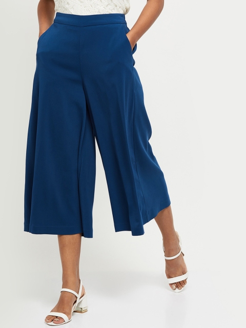 

max Women Blue Solid Regular Fit Culottes Trousers