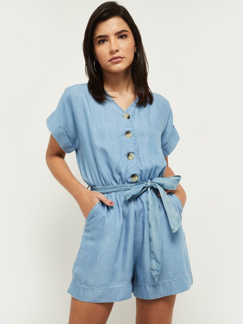

max Women Blue Tencel Jumpsuit