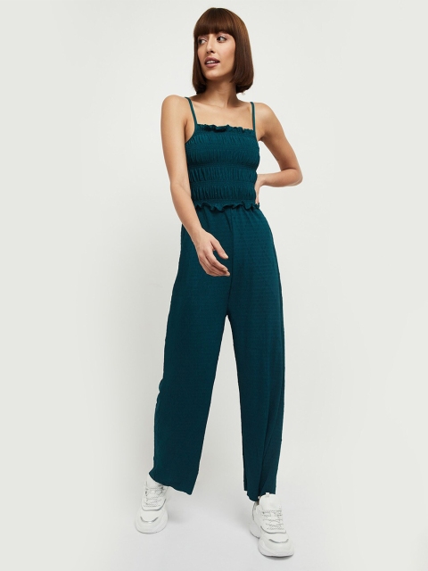 

max Women Teal Gathers Basic Jumpsuit