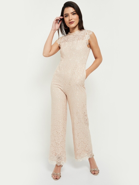 

max Women Pink Self Design Basic Jumpsuit