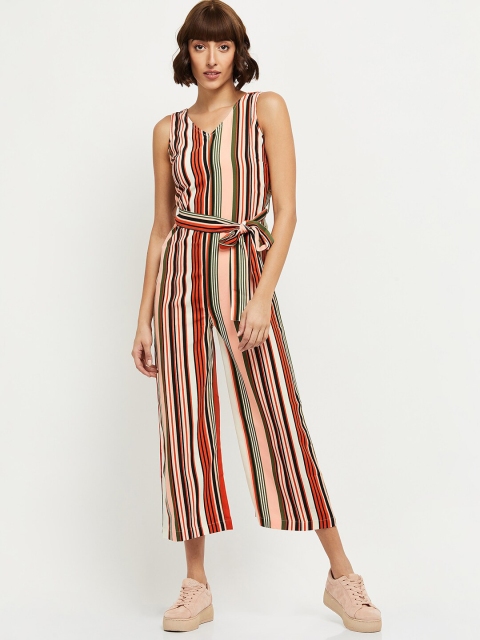 

max Orange & Green Striped Basic Jumpsuit