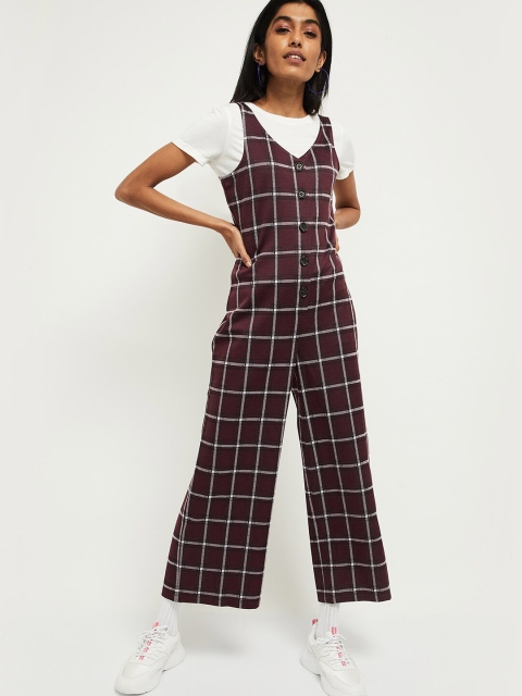 

max Women Red & White Checked Basic Jumpsuit