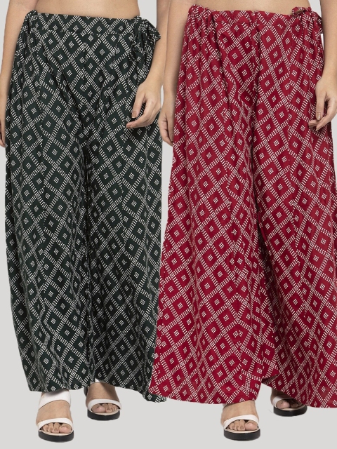 

Clora Creation Women Pack Of 2 Printed Palazzos, Maroon