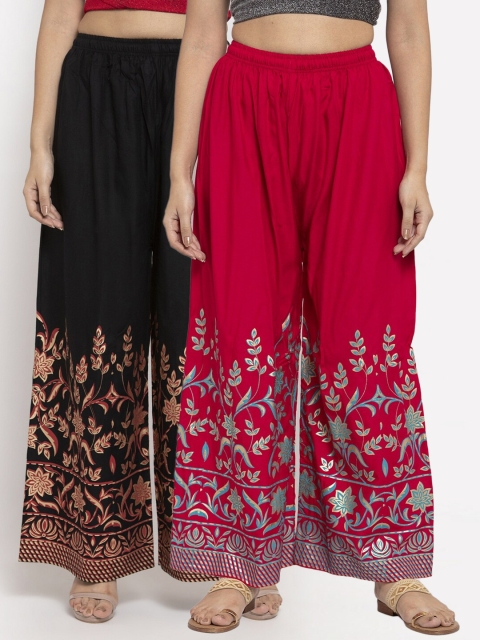 

Clora Creation Women Pack Of 2 Printed Knitted Ethnic Palazzos, Red