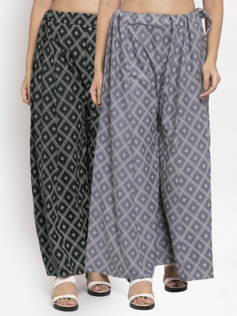

Clora Creation Set-2 Women Green & Grey Printed Knitted Palazzos