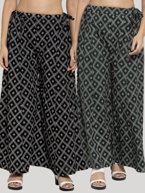 

Clora Creation Women Pack of 2 Black & Olive Printed Knitted Palazzos