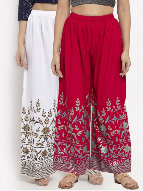 

Clora Creation Women Pack Of 2 Pink & White Floral Printed Ethnic Palazzos