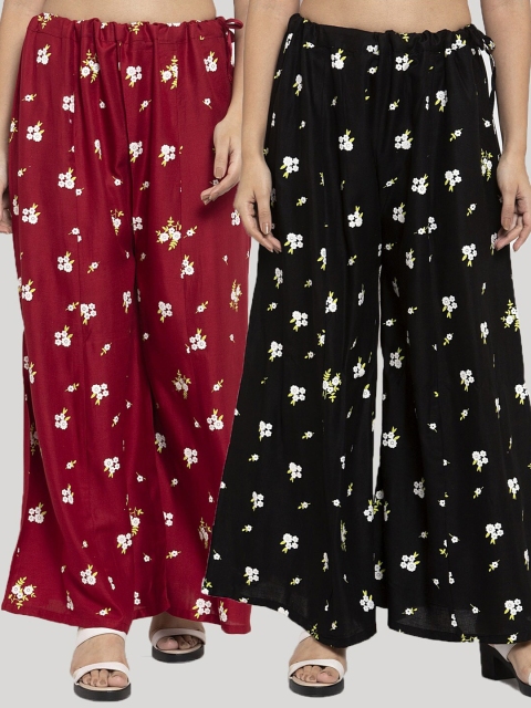 

Clora Creation Women Pack Of 2 Black & Red Floral Printed Knitted Ethnic Palazzos