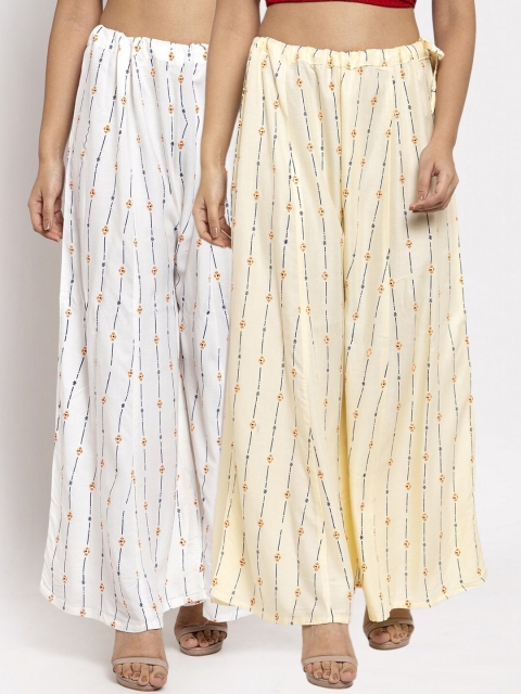 

Clora Creation Women Off White & Yellow Pack of 2 Printed Ethnic Palazzos