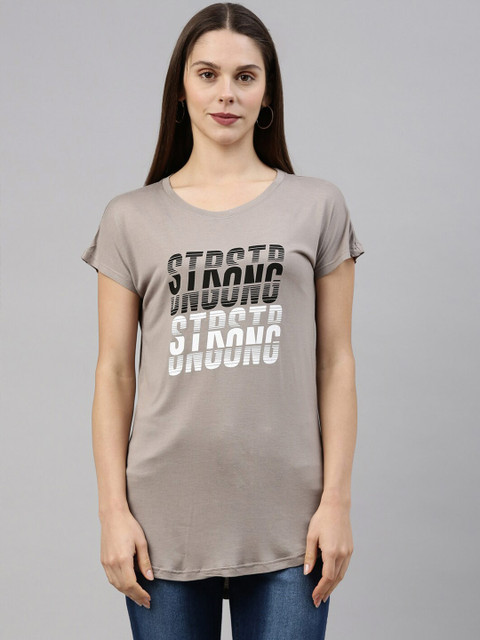 

GOLDSTROMS Women Grey Typography Printed Longline T-shirt