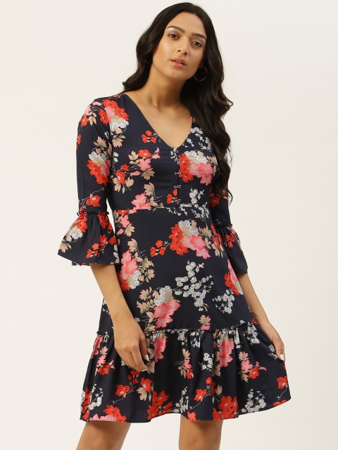 

TRENDY DIVVA Multicoloured Floral Printed Dress, Black