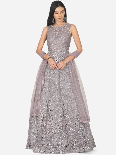 

BOMBAY SELECTIONS Lavender & Grey Embellished Net Ethnic Maxi Dress with Dupatta