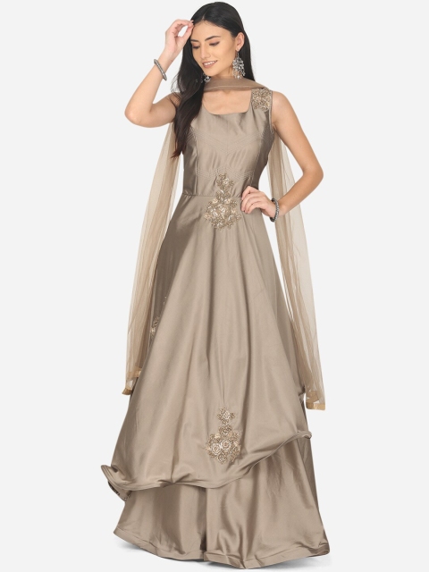 

BOMBAY SELECTIONS Brown Satin Ethnic Maxi Dress with Dupatta