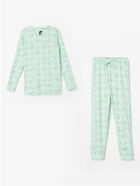 

Fame Forever by Lifestyle Girls Green Printed Top with Pyjamas
