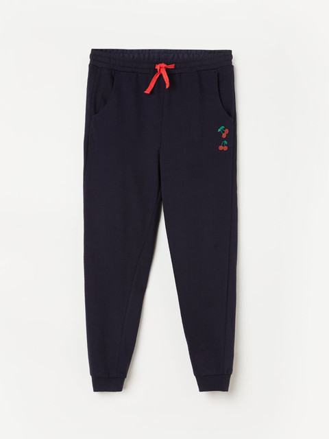 

Fame Forever by Lifestyle Girls Navy Blue & Red Solid Slim Fit Cotton Joggers