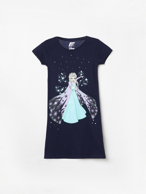 

Fame Forever by Lifestyle Girls Navy Blue & Pink Elsa Printed Cotton T-shirt Dress