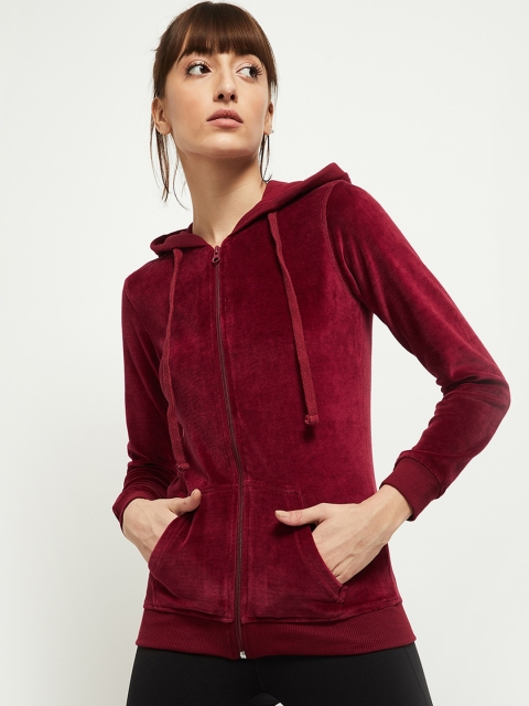 

max Women Maroon Velvet Sporty Jacket