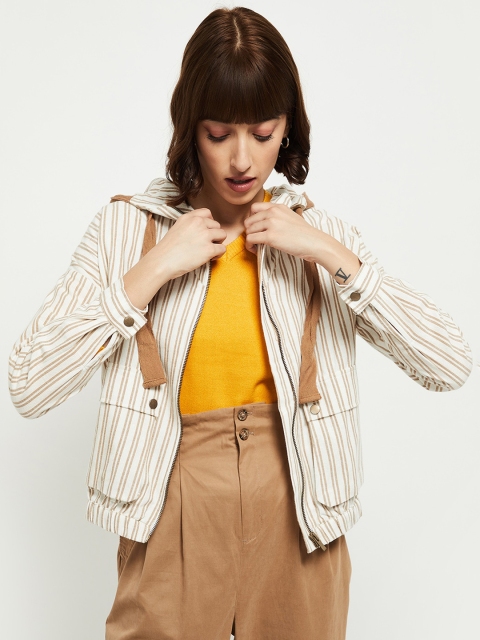

max Women Beige Striped Tailored Jacket