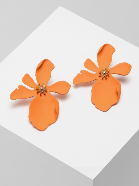 

AVANT-GARDE PARIS Orange & Gold-Plated Floral Studs Earrings