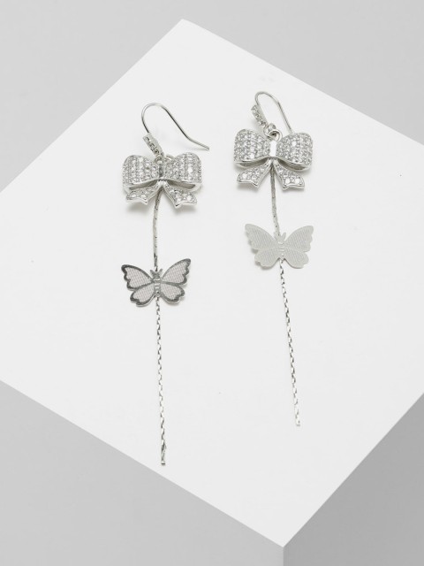 

AVANT-GARDE PARIS Silver-Toned Butterfly Rhodium Plated Drop Earrings