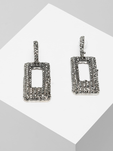 

AVANT-GARDE PARIS Black Crystals Studded Geometric Drop Earrings