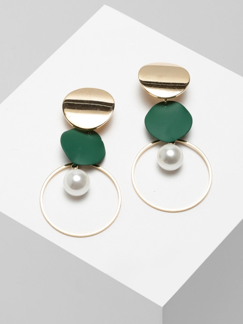 

AVANT-GARDE PARIS Green & Gold-Toned Circular Drop Earrings