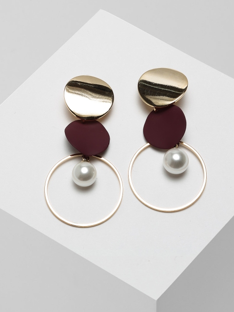 

AVANT-GARDE PARIS Maroon & Gold-Toned Circular Drop Earrings