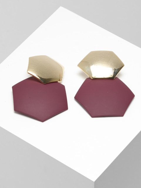 

AVANT-GARDE PARIS Maroon & Gold-Toned Geometric Drop Earrings