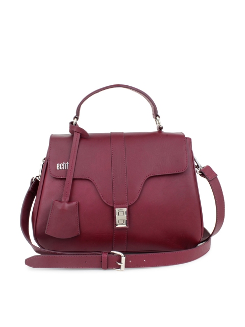 

echt Purple Leather Structured Satchel with Applique